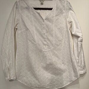 J Crew White Eyelet Blouse Size Small Long Sleeve 100%  Cotton 💗
